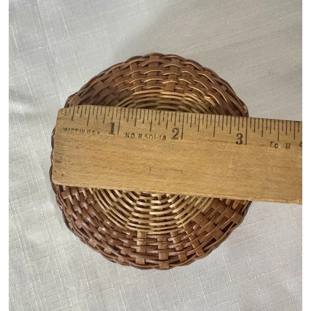 Vintage Trinket Basket Native American Style Lid Ash Splint Wood Woven Folk Art